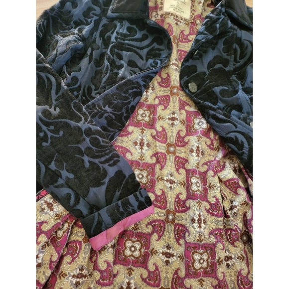 Free People Jacket Womens Size 2 Navy Paisley Peplum Velvet Floral Buttoned Boho - Picture 4 of 10
